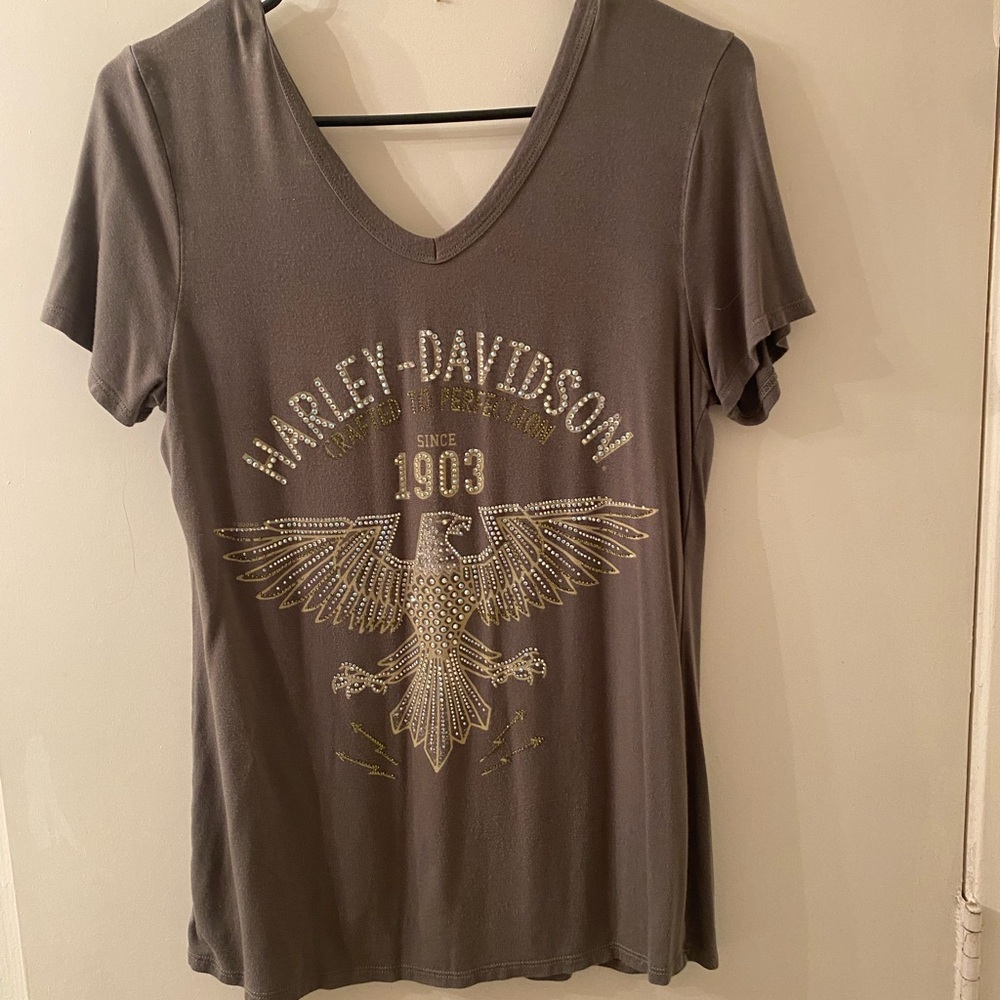 Harley-Davidson Greenish/Charcoal and Gold Women's Tee - Picture 2 of 5